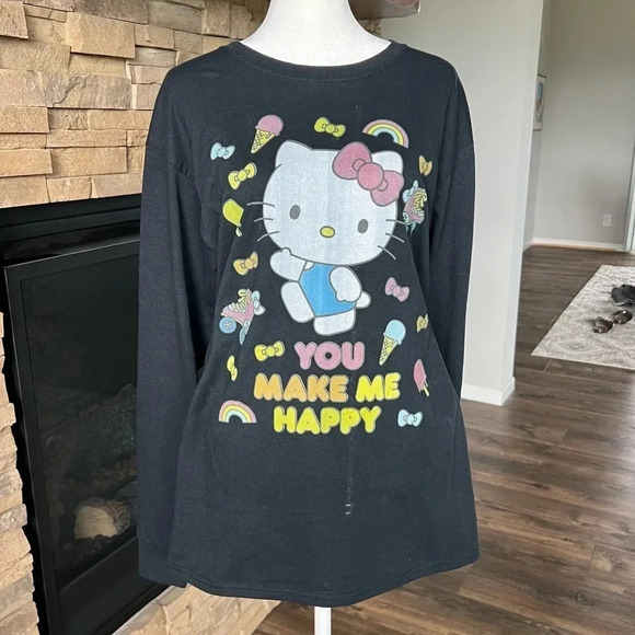Hello Kitty Double Sided You Make Me Happy Long Sleeve Shirt Fruit of the loom M - Picture 1 of 9